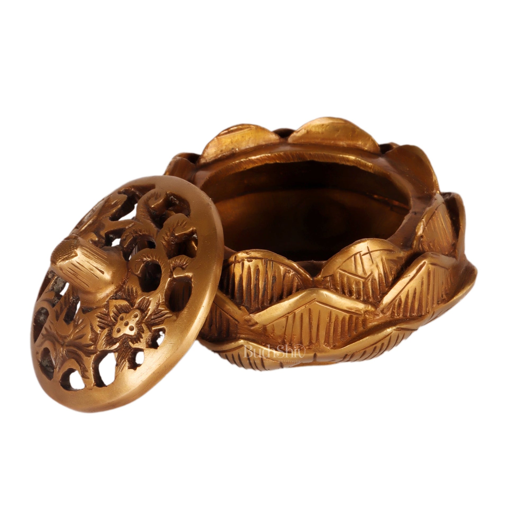 Brass Handcrafted Lotus Design Dhoop Burner | Incense Burner for Home Purification