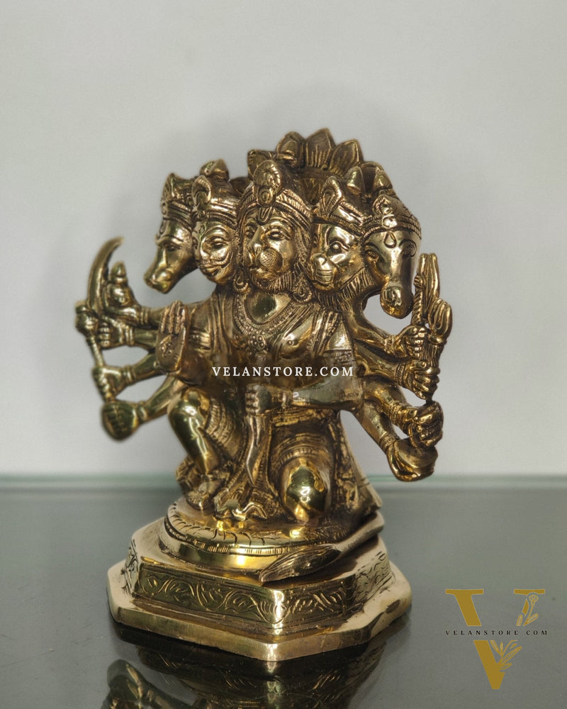 Brass Handcrafted Panchmukhi Hanuman Statue | 7" Height