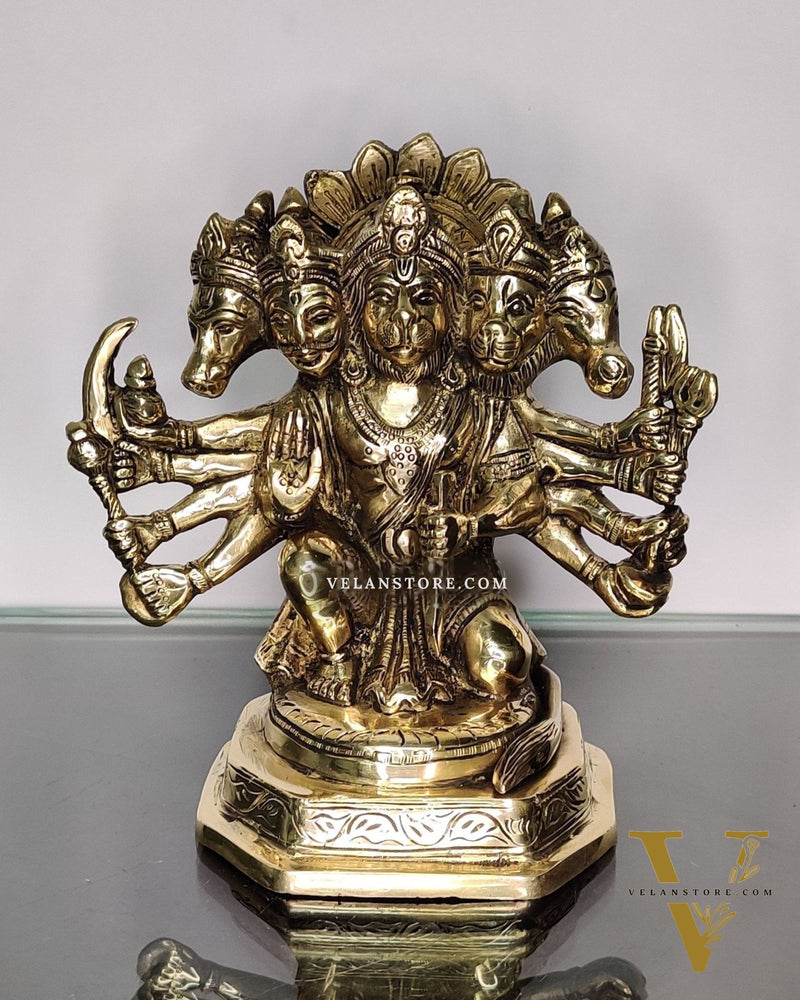 Brass Handcrafted Panchmukhi Hanuman Statue | 7" Height