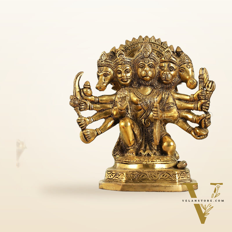 Brass Handcrafted Panchmukhi Hanuman Statue | 7" Height