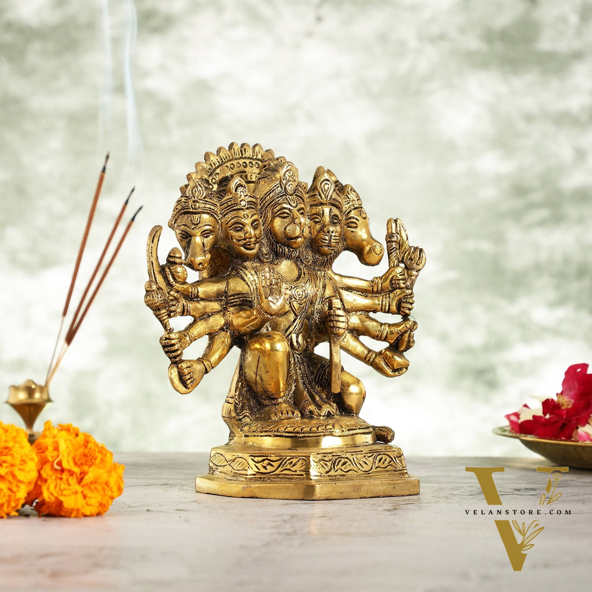 Brass Handcrafted Panchmukhi Hanuman Statue | 7" Height