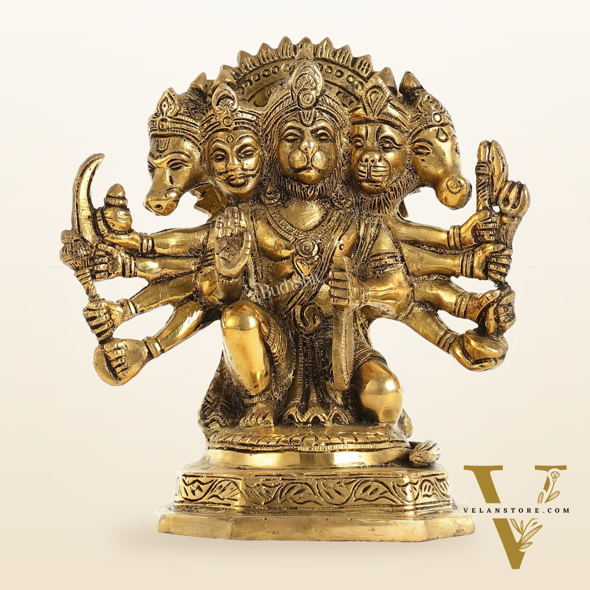 Brass Handcrafted Panchmukhi Hanuman Statue | 7" Height