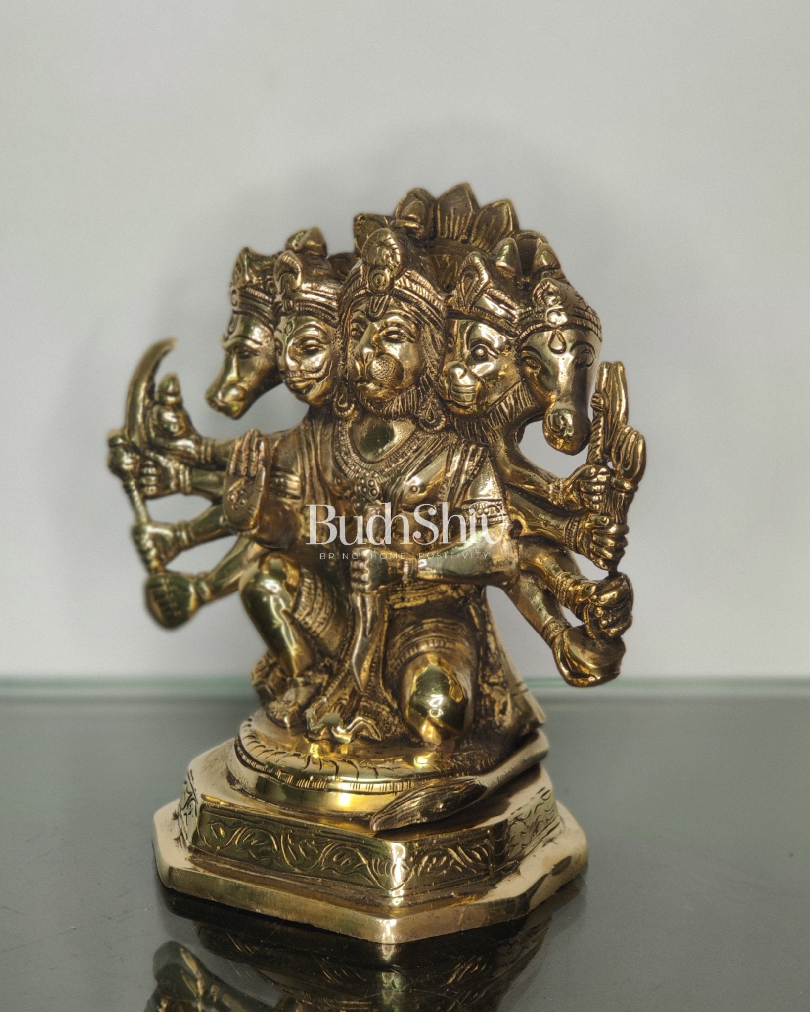 Brass Handcrafted Panchmukhi Hanuman Statue | 7" Height