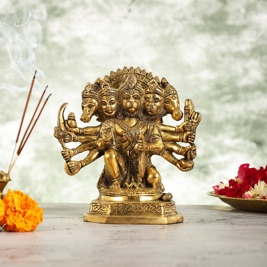Brass Handcrafted Panchmukhi Hanuman Statue | 7" Height