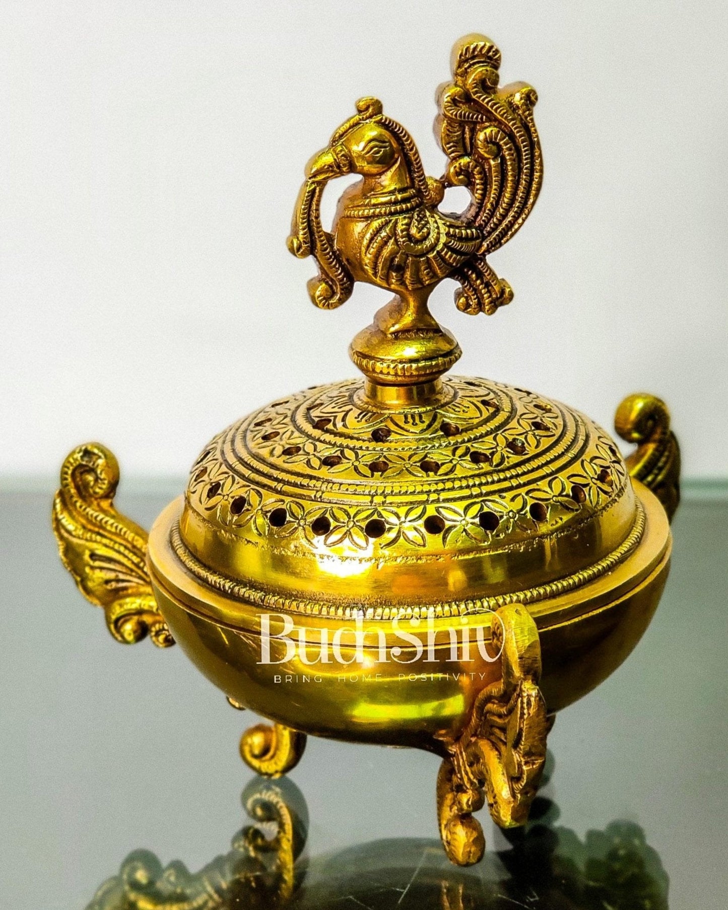 Brass Handcrafted Peacock Dhoop Dhani | Loban and Dhoop Burner 7 inch