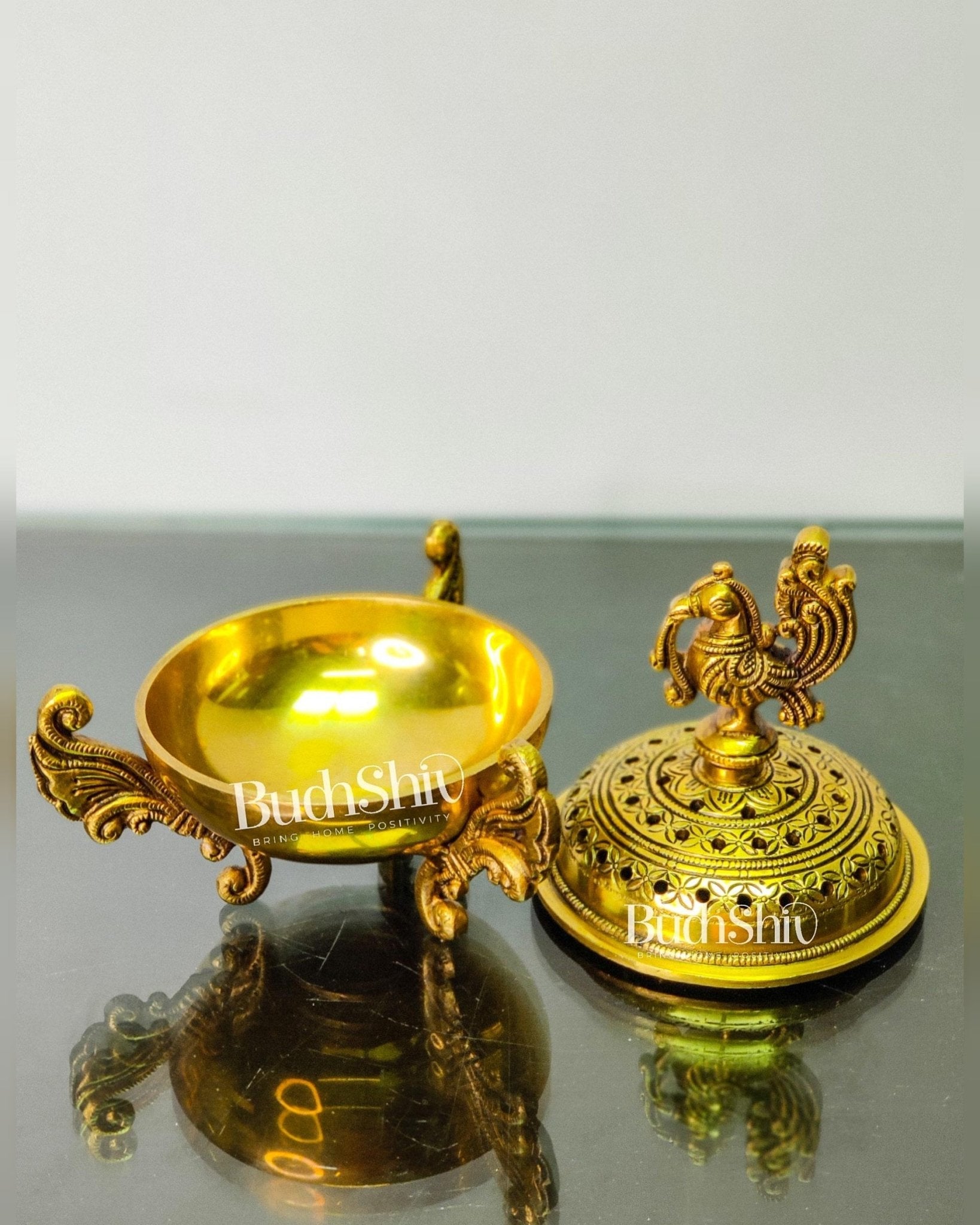 Brass Handcrafted Peacock Dhoop Dhani | Loban and Dhoop Burner 7 inch