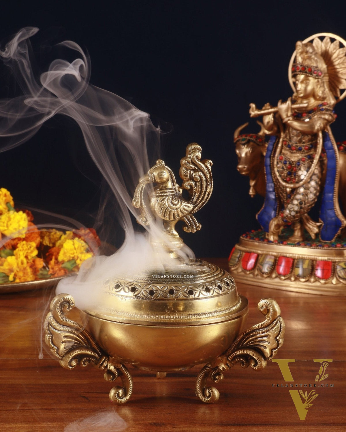 Brass Handcrafted Peacock Dhoop Dhani | Loban and Dhoop Burner 7 inch