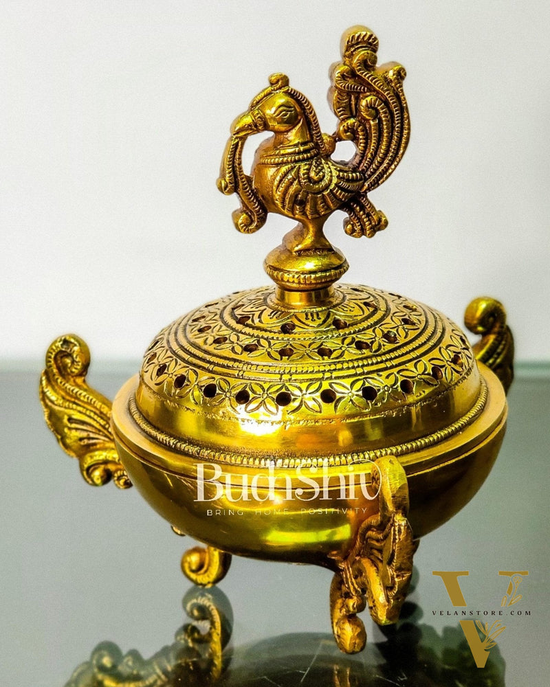 Brass Handcrafted Peacock Dhoop Dhani | Loban and Dhoop Burner 7 inch