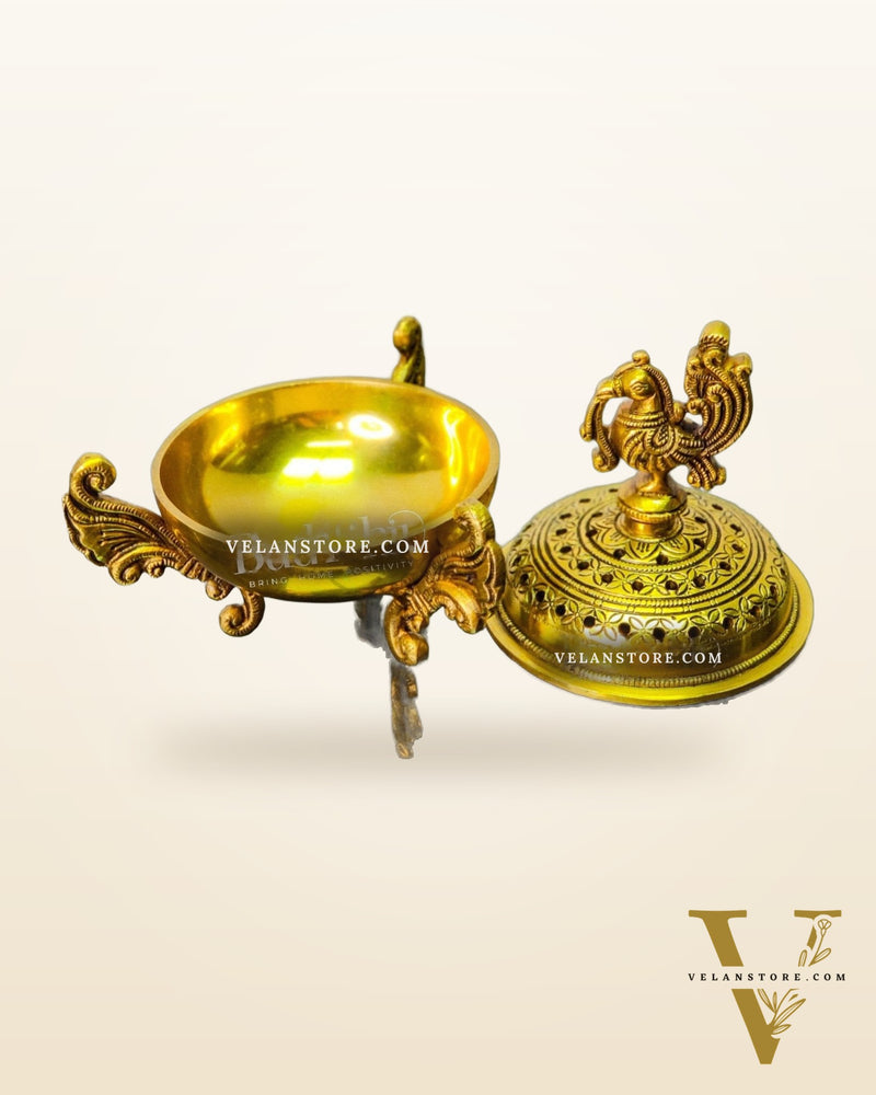 Brass Handcrafted Peacock Dhoop Dhani | Loban and Dhoop Burner 7 inch