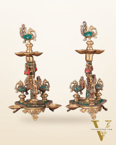 Brass Handcrafted Peacock Diya with Eight Diyas | 12 Inch