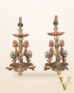 Brass Handcrafted Peacock Diya with Eight Diyas | 12 Inch