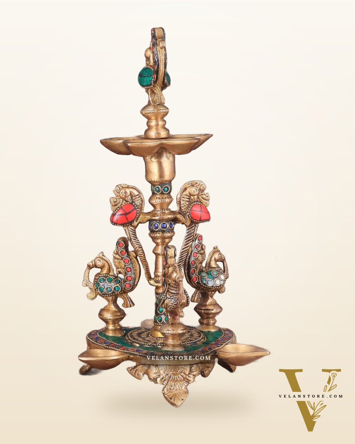 Brass Handcrafted Peacock Diya with Eight Diyas | 12 Inch