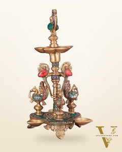 Brass Handcrafted Peacock Diya with Eight Diyas | 12 Inch