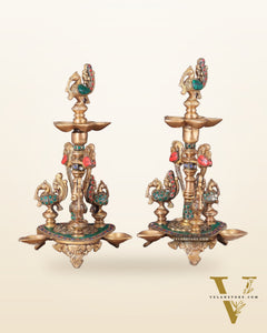 Brass Handcrafted Peacock Diya with Eight Diyas | 12 Inch
