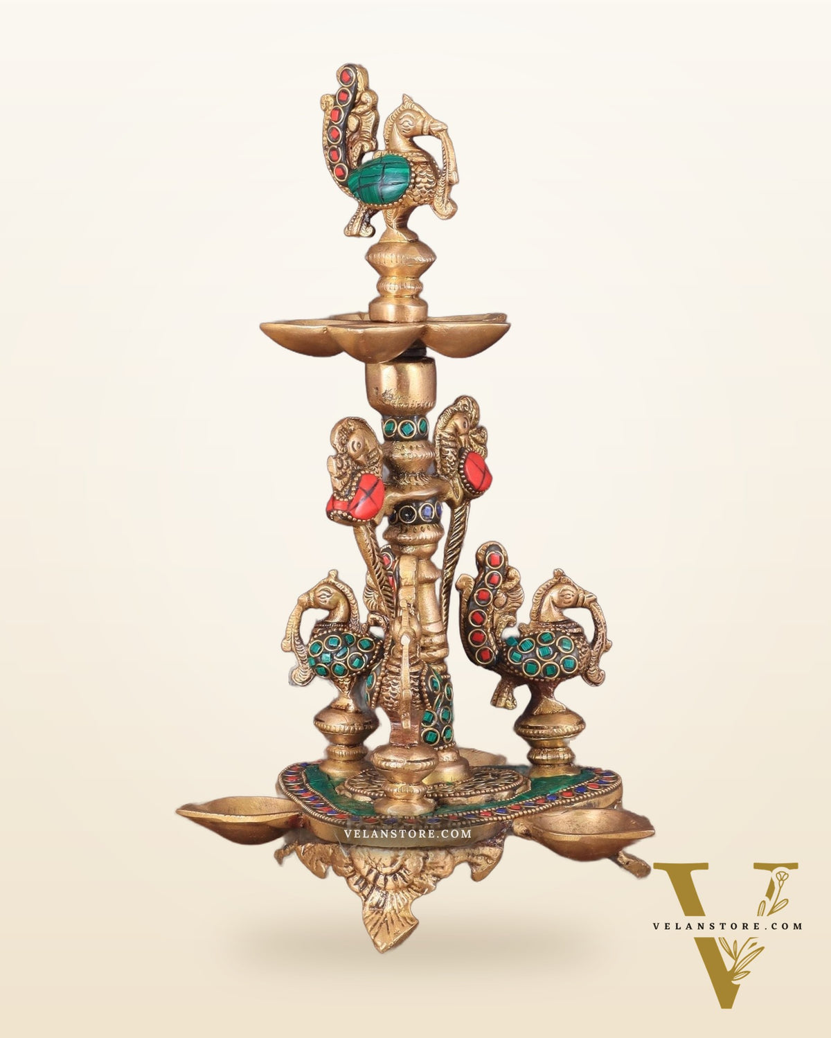Brass Handcrafted Peacock Diya with Eight Diyas | 12 Inch