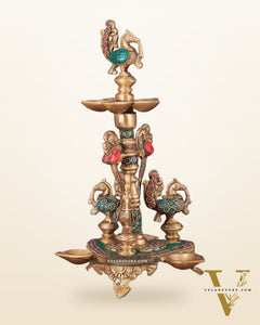 Brass Handcrafted Peacock Diya with Eight Diyas | 12 Inch