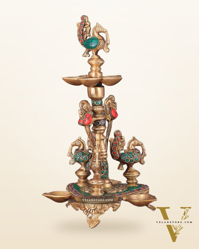 Brass Handcrafted Peacock Diya with Eight Diyas | 12 Inch