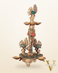 Brass Handcrafted Peacock Diya with Eight Diyas | 12 Inch