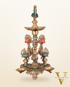 Brass Handcrafted Peacock Diya with Eight Diyas | 12 Inch