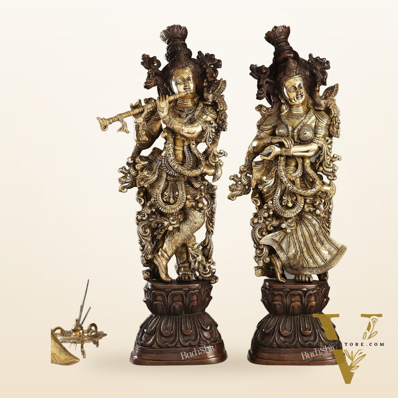 Brass Handcrafted Radha Krishna idol pair 30 inch