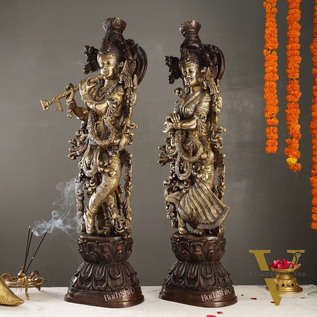 Brass Handcrafted Radha Krishna idol pair 30 inch