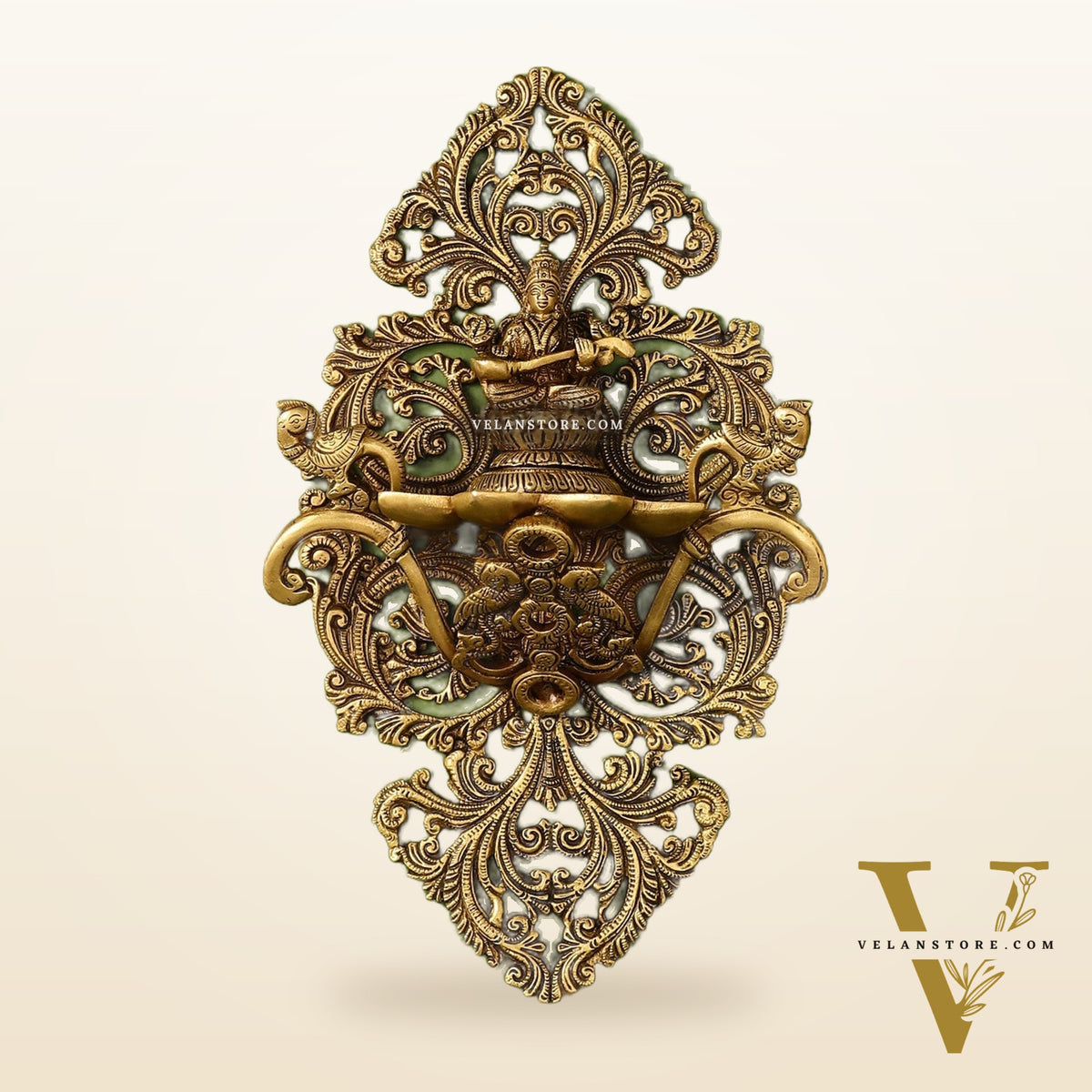 Brass Handcrafted Saraswati Wall Hanging Diya - 13 inch x 8 inch