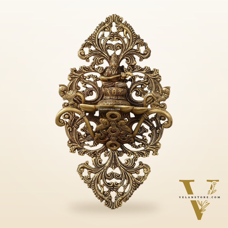 Brass Handcrafted Saraswati Wall Hanging Diya - 13 inch x 8 inch