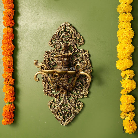 Brass Handcrafted Saraswati Wall Hanging Diya - 13 inch x 8 inch