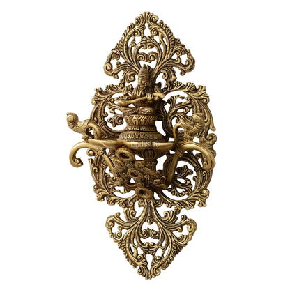 Brass Handcrafted Saraswati Wall Hanging Diya - 13 inch x 8 inch