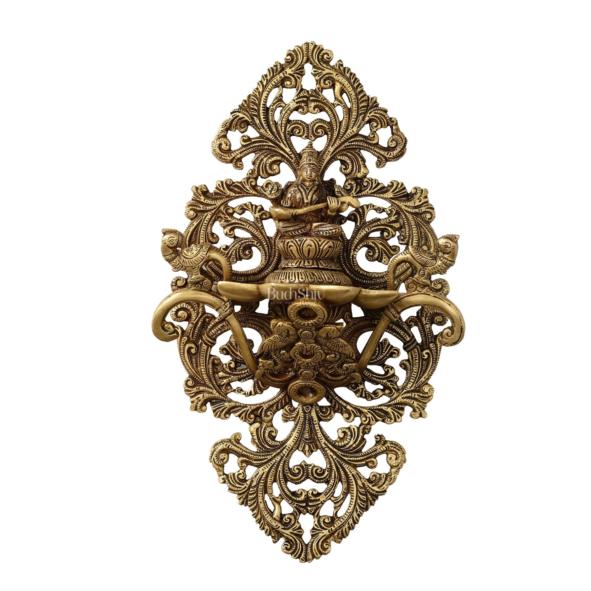Brass Handcrafted Saraswati Wall Hanging Diya - 13 inch x 8 inch
