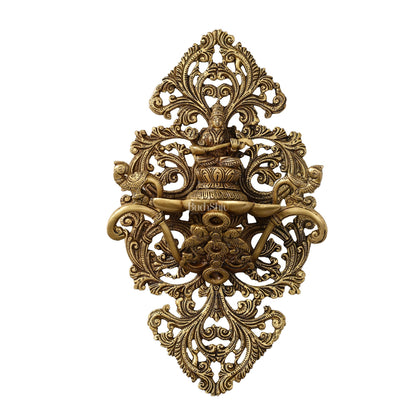 Brass Handcrafted Saraswati Wall Hanging Diya - 13 inch x 8 inch