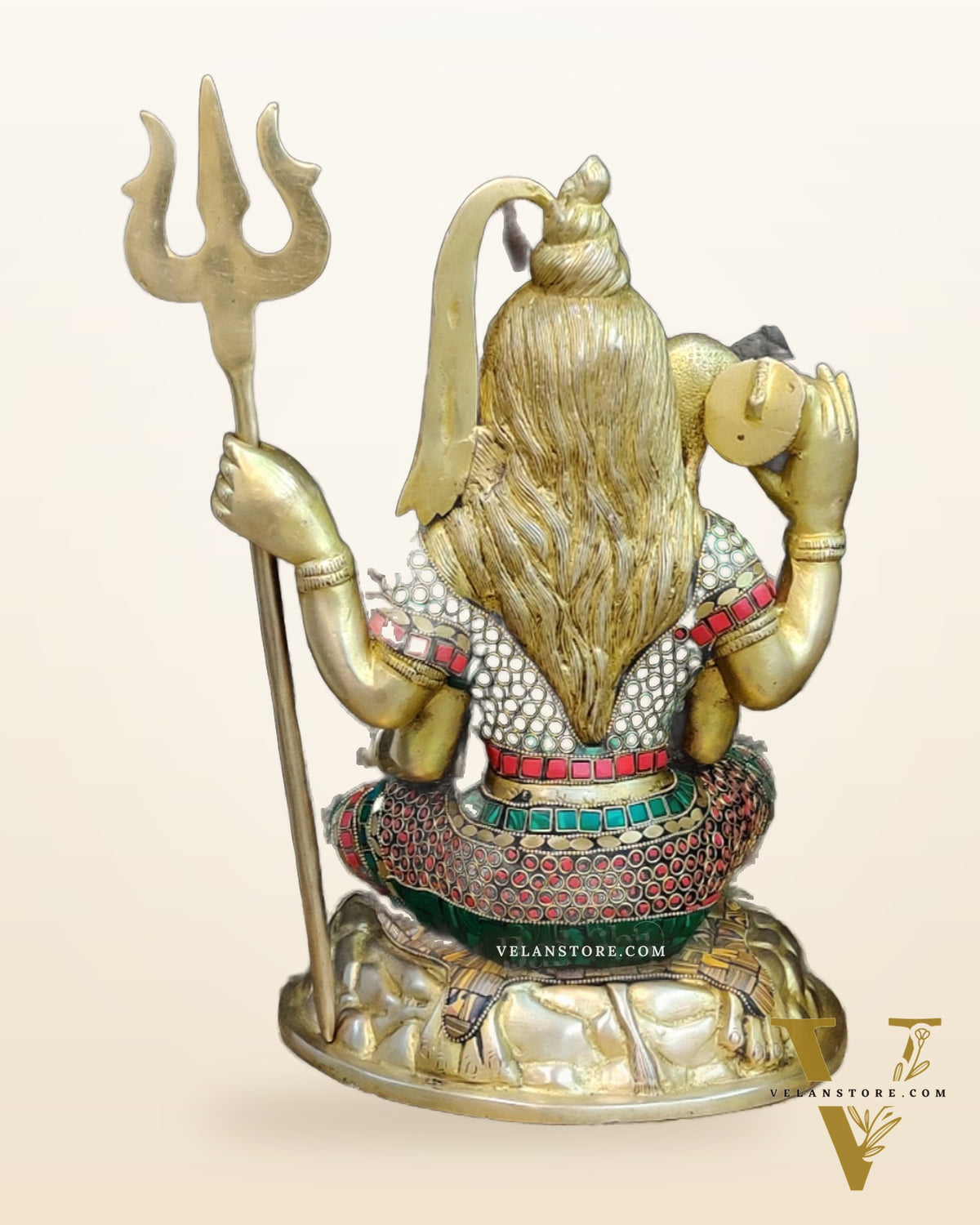 Brass Handcrafted Shiva Chaturbhuja Statue | Natural Stones | 13"