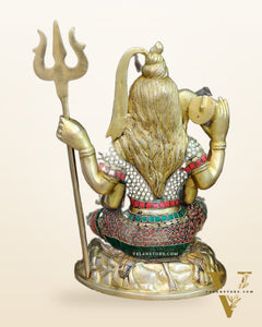 Brass Handcrafted Shiva Chaturbhuja Statue | Natural Stones | 13"