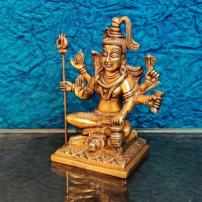 Brass Handcrafted Shiva Statue | Six-Armed Aashirwaad Mudra | 6.5" Height