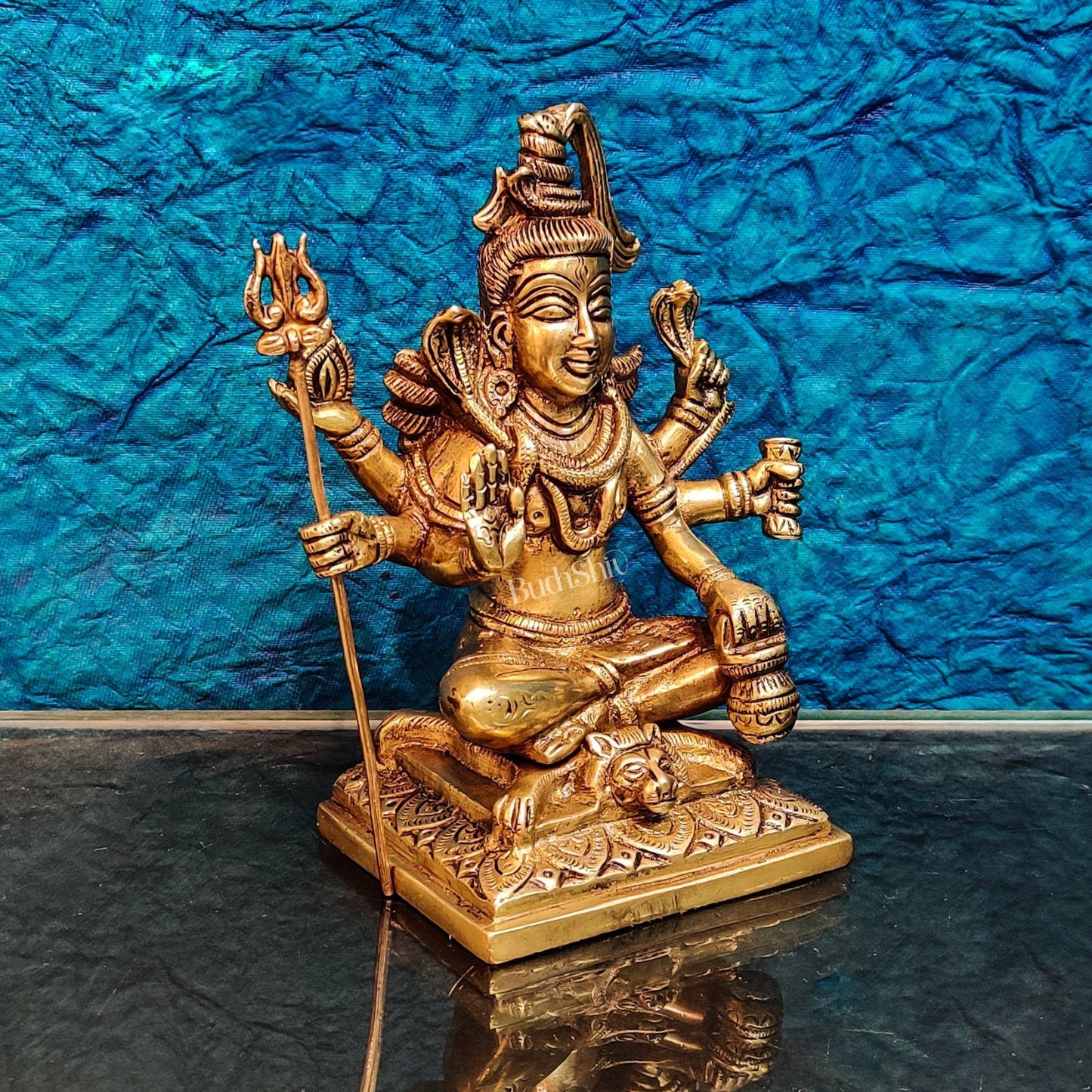 Brass Handcrafted Shiva Statue | Six-Armed Aashirwaad Mudra | 6.5" Height