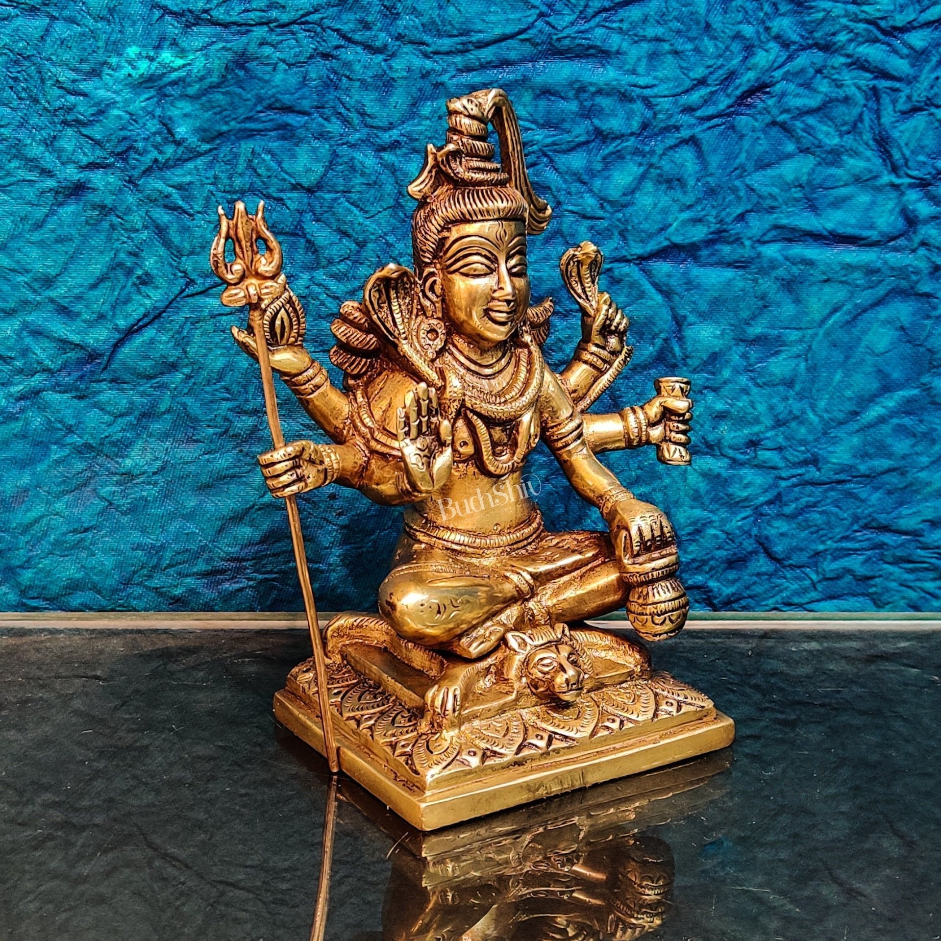 Brass Handcrafted Shiva Statue | Six-Armed Aashirwaad Mudra | 6.5" Height