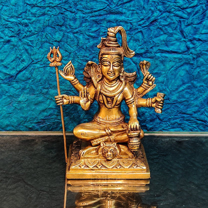 Brass Handcrafted Shiva Statue | Six-Armed Aashirwaad Mudra | 6.5" Height