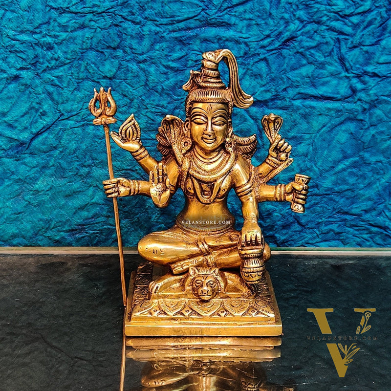 Brass Handcrafted Shiva Statue | Six-Armed Aashirwaad Mudra | 6.5" Height