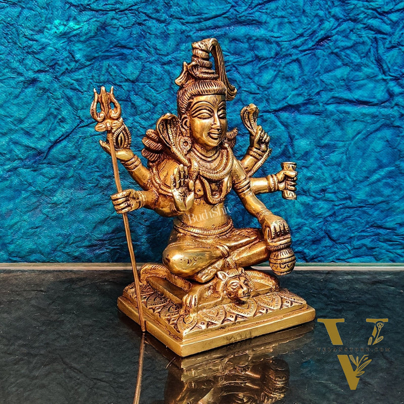 Brass Handcrafted Shiva Statue | Six-Armed Aashirwaad Mudra | 6.5" Height