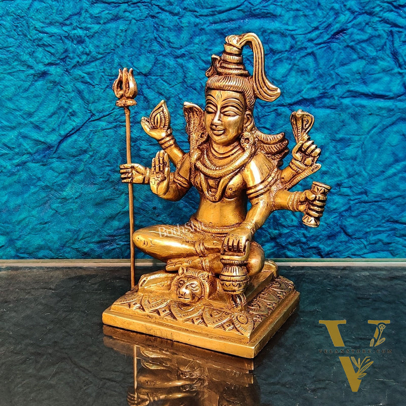 Brass Handcrafted Shiva Statue | Six-Armed Aashirwaad Mudra | 6.5" Height