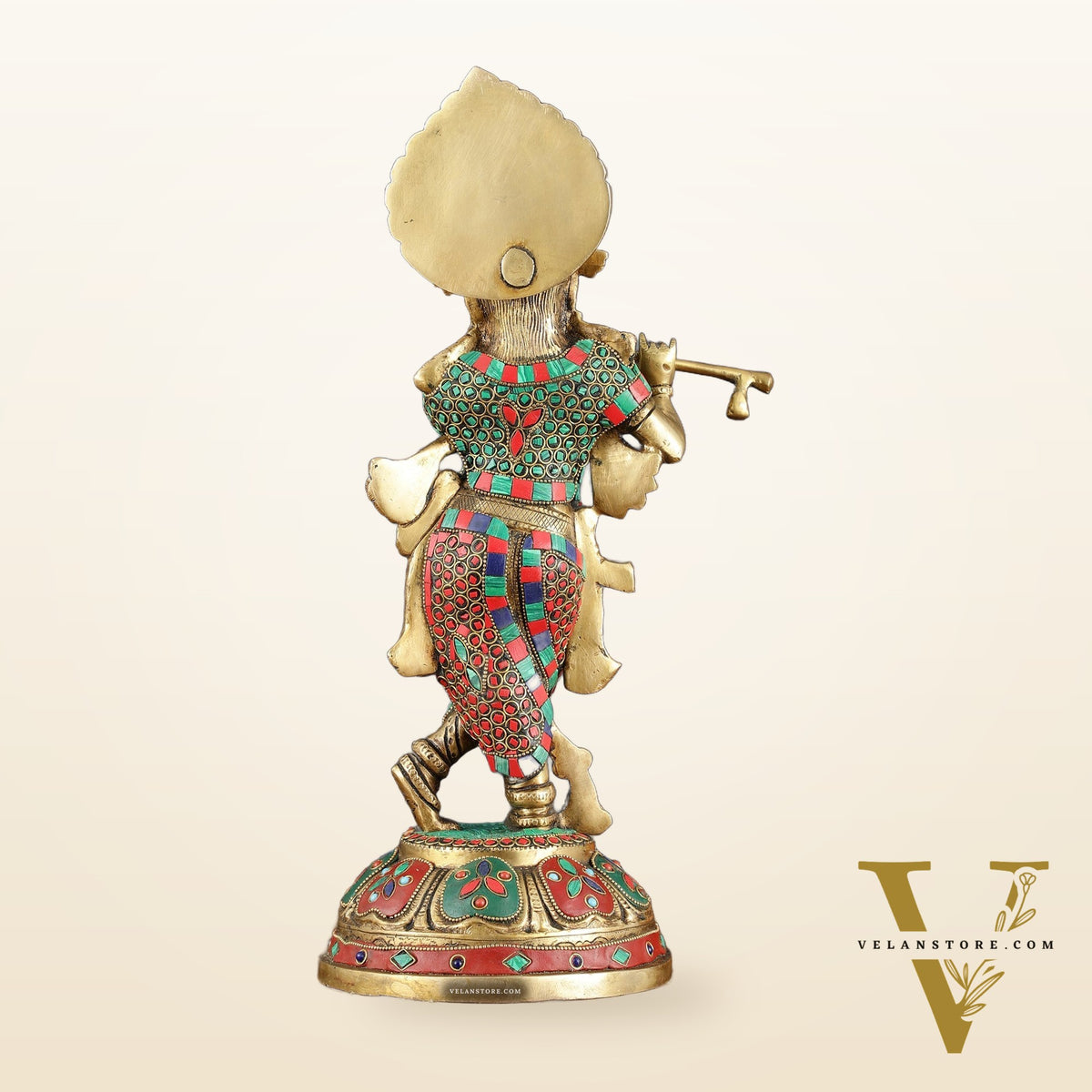 Brass Handcrafted Shri Krishna idol - 15 " stonework
