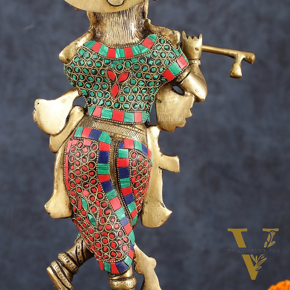 Brass Handcrafted Shri Krishna idol - 15 " stonework