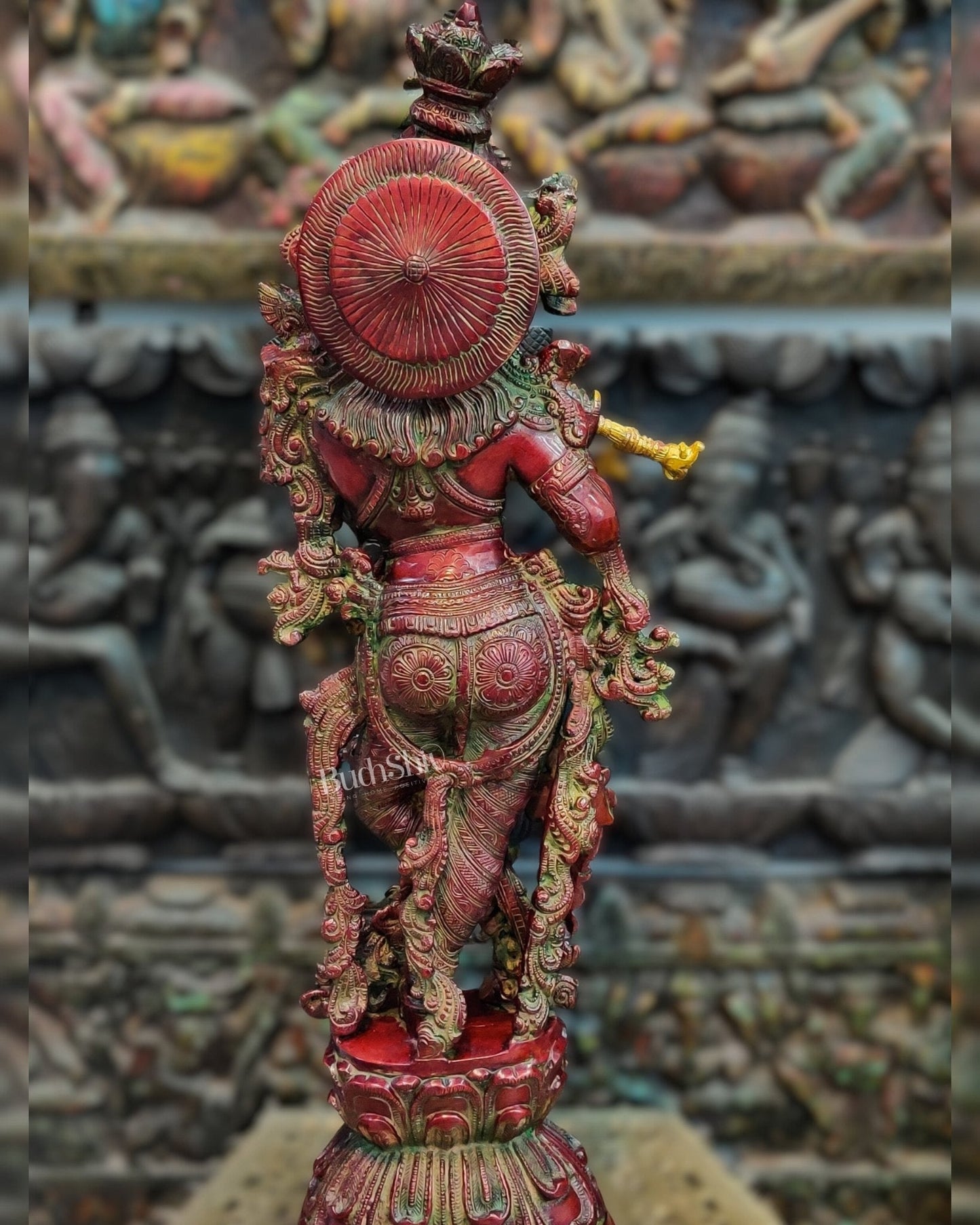 Brass Handcrafted Statue of Lord Krishna - on Pedestal | 30"