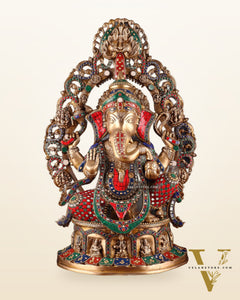 Brass Handcrafted Superfine Lord Ganesha Statue - 26 inch with stonework