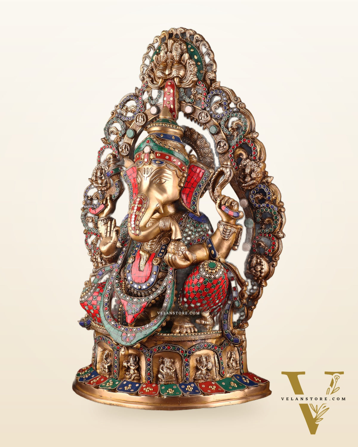 Brass Handcrafted Superfine Lord Ganesha Statue - 26 inch with stonework
