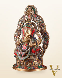 Brass Handcrafted Superfine Lord Ganesha Statue - 26 inch with stonework