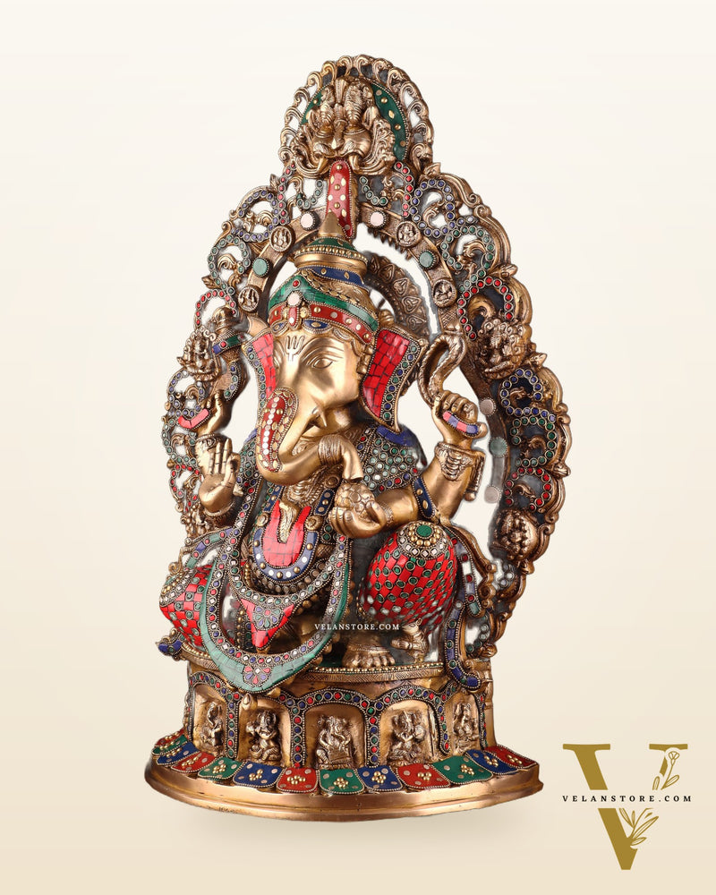 Brass Handcrafted Superfine Lord Ganesha Statue - 26 inch with stonework