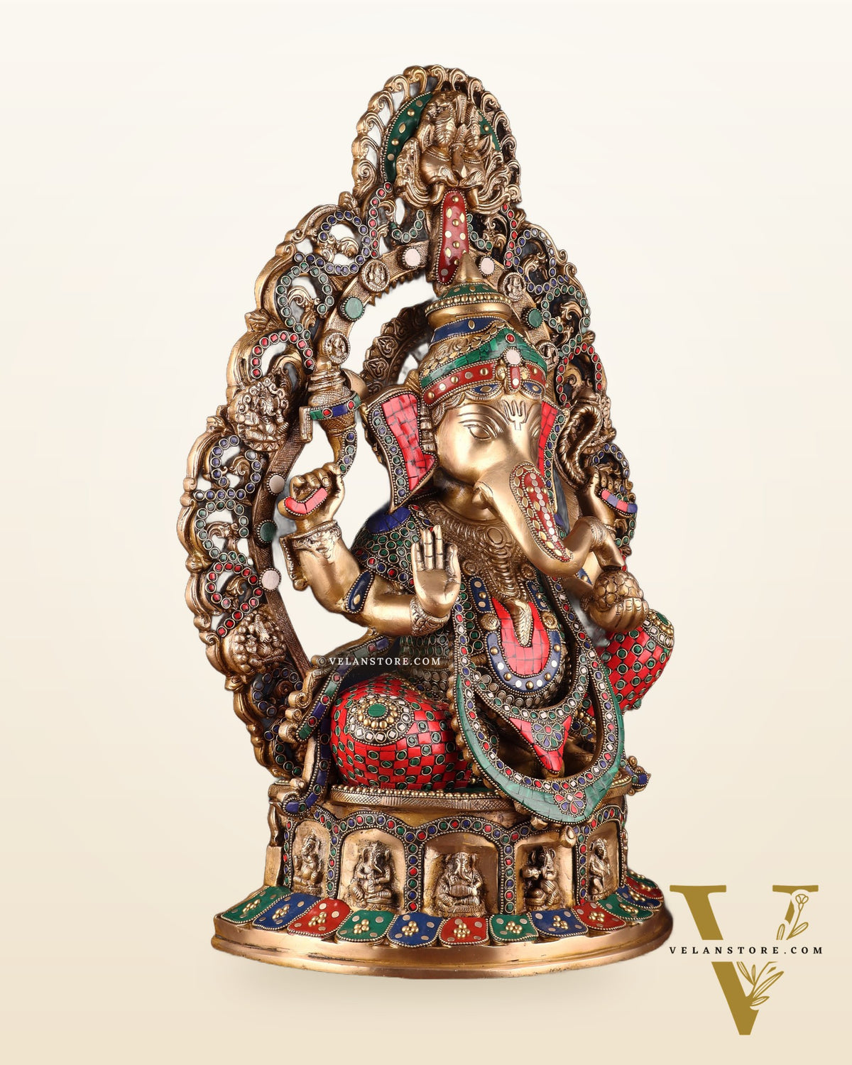 Brass Handcrafted Superfine Lord Ganesha Statue - 26 inch with stonework