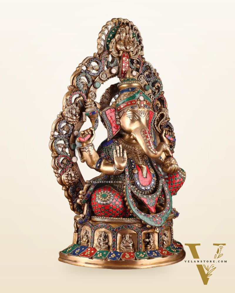 Brass Handcrafted Superfine Lord Ganesha Statue - 26 inch with stonework