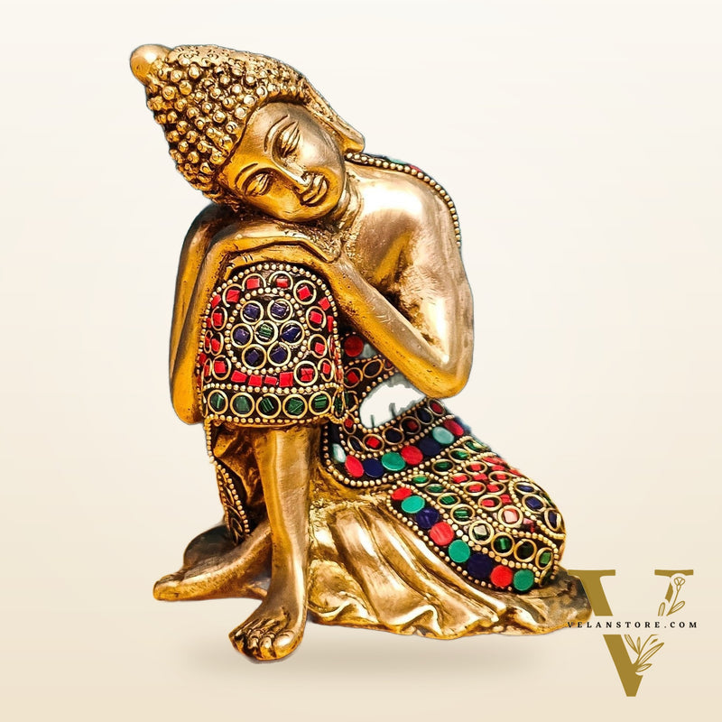 Brass Handcrafted Thinking Buddha Statue 6"